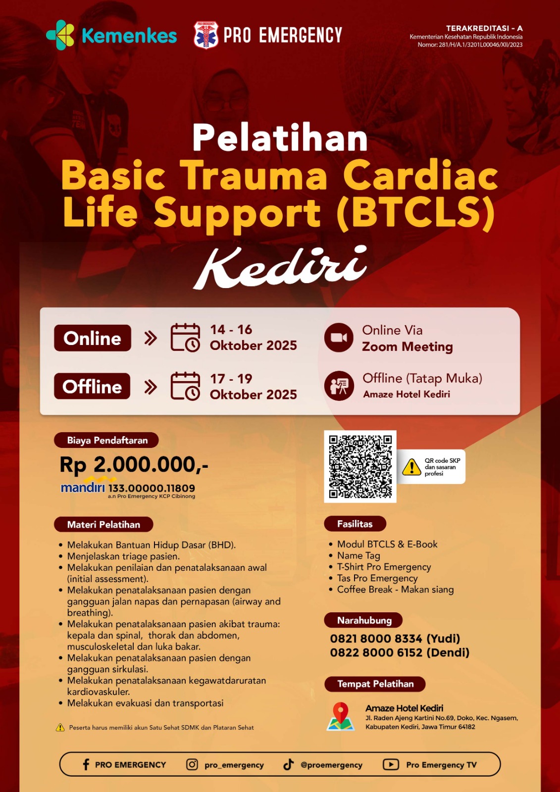Pelatihan BTCLS  14-19 Oktober 2025 Amaze Hotel Kediri