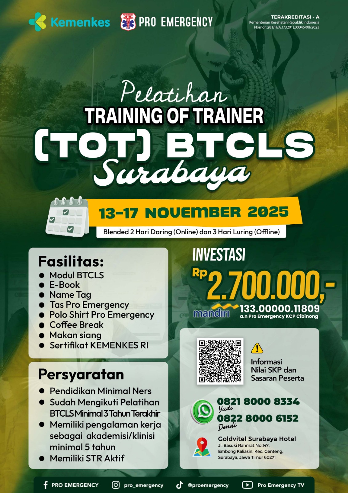 PELATIHAN TOT BTCLS TANGGAL 13-17 NOVEMBER 2025 SURABAYA