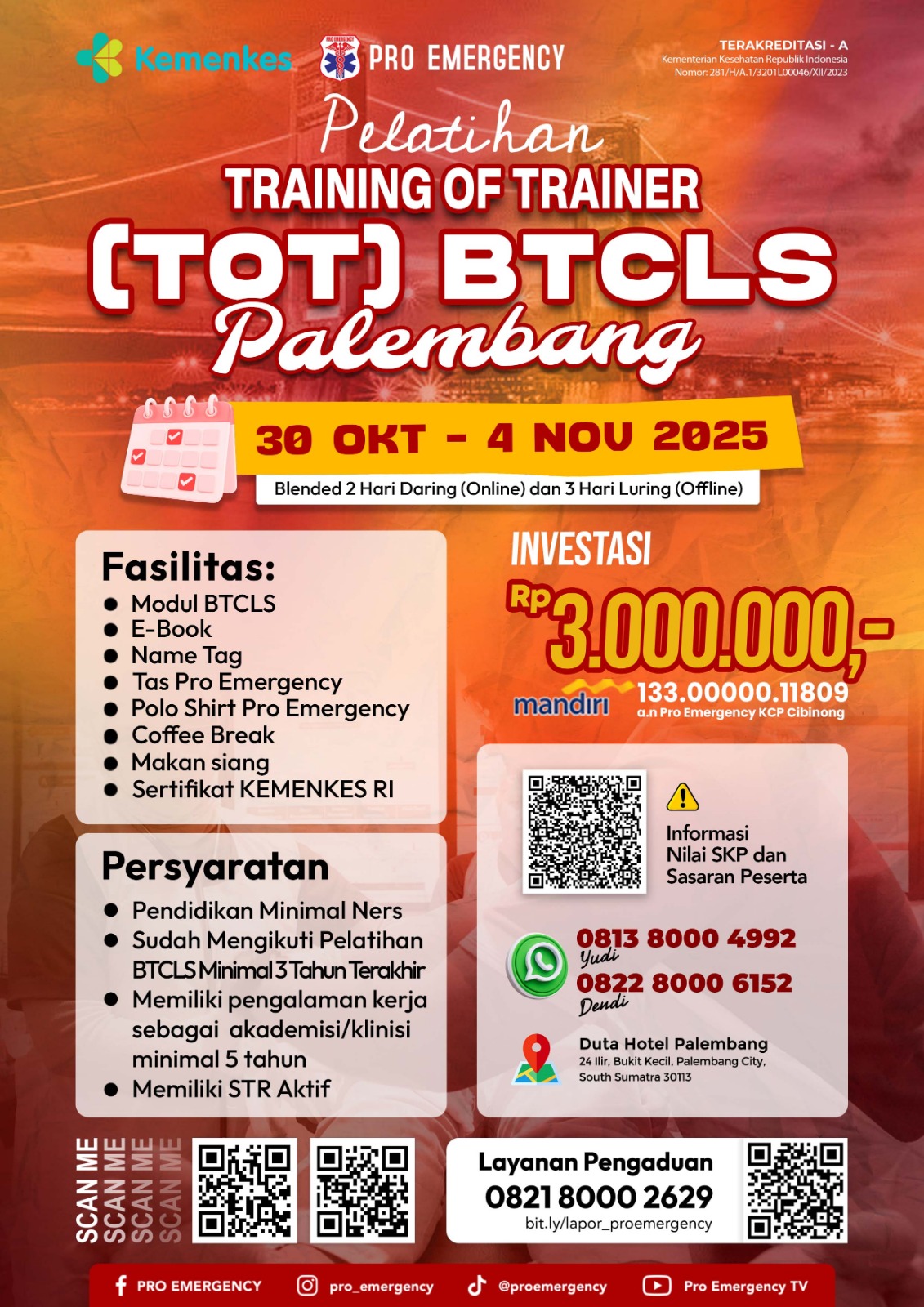 PELATIHAN TOT BTCLS TANGGAL 30 OKTOBER - 04 NOVEMBER 2025 PALEMBANG