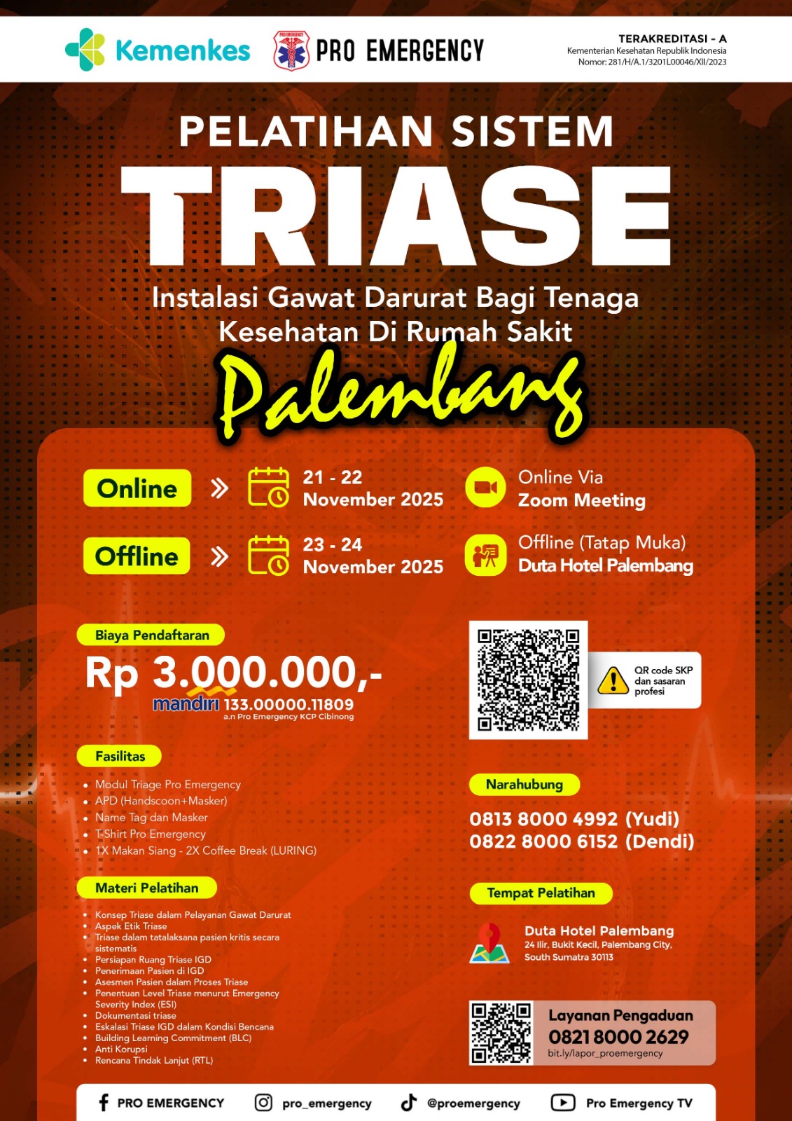 Pelatihan TRIASE 21-24 NOVEMBER2025 di PALEMBANG