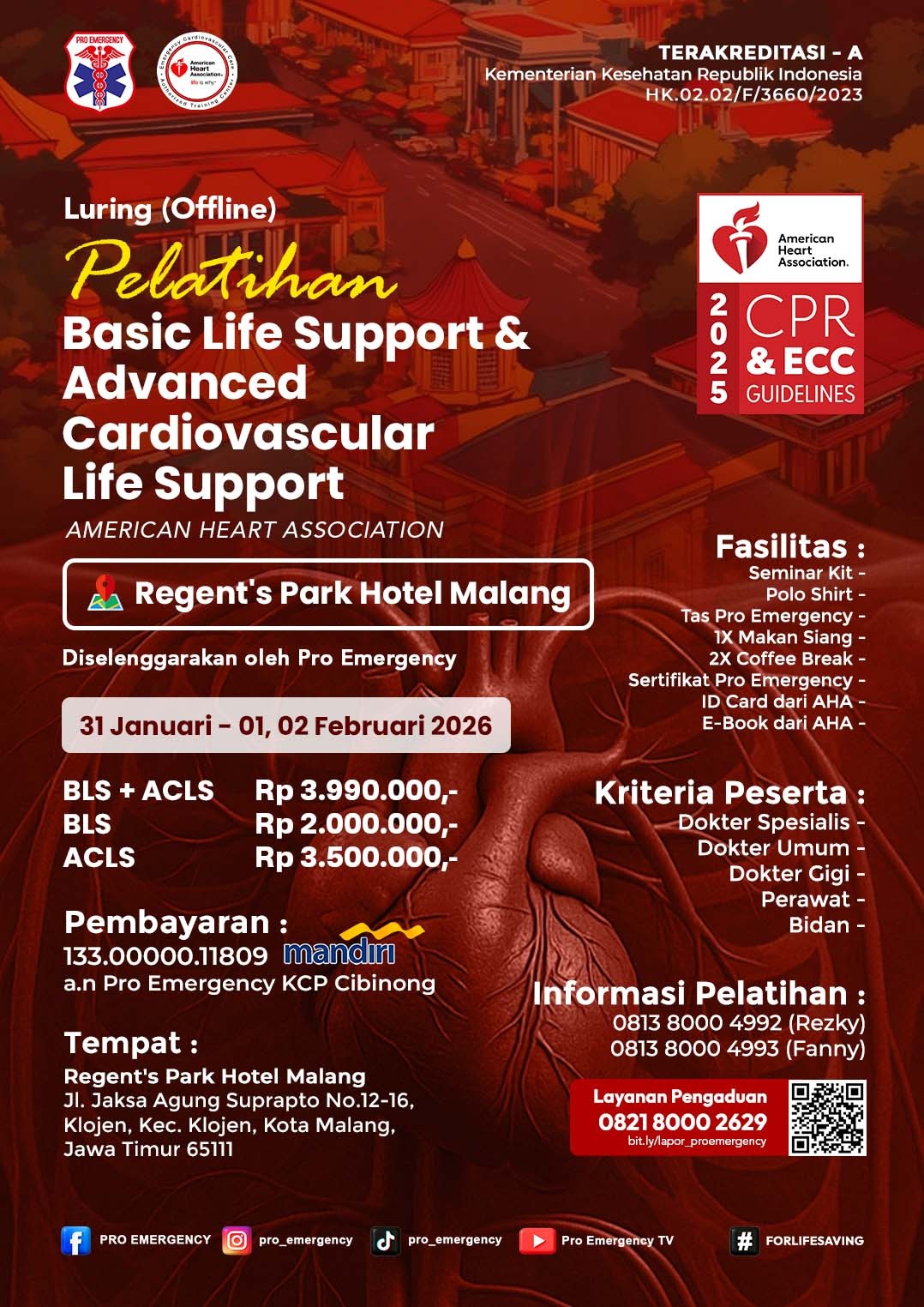  BLS & ACLS MALANG – Sertifikasi Resmi AHA 31 Januari – 01 & 02 Februari 2026
