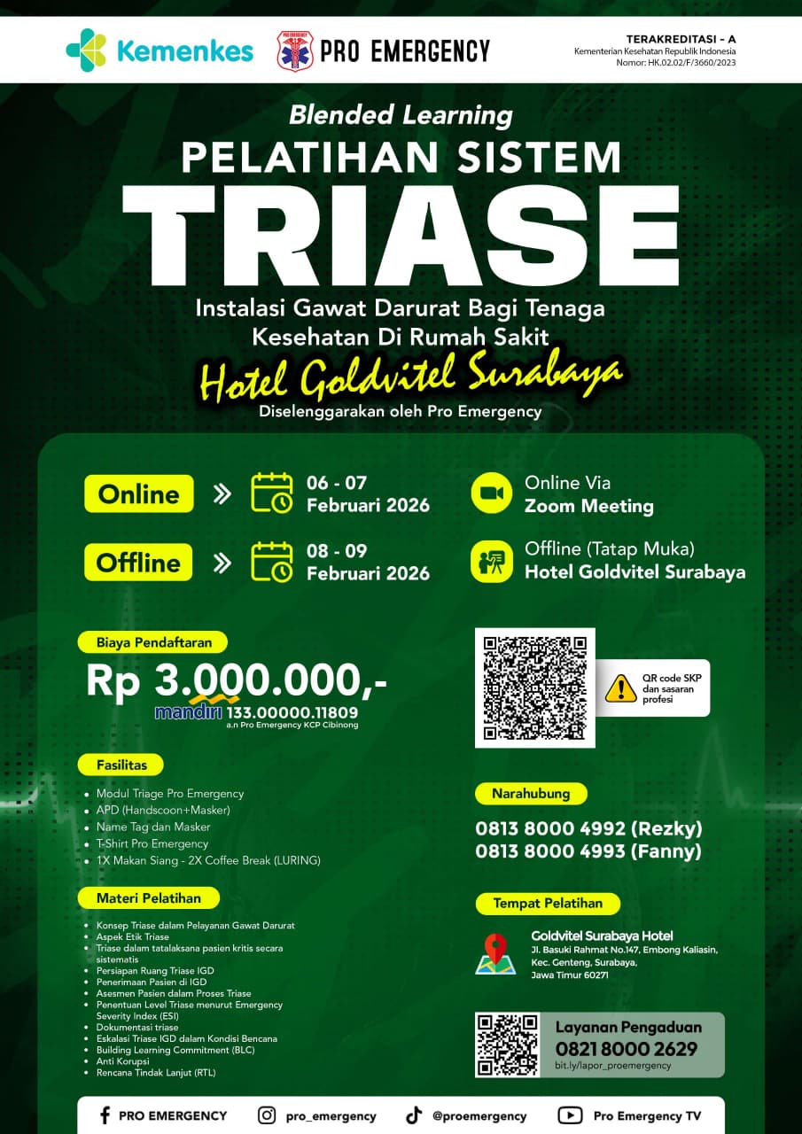 Pelatihan TRIASE 06-09 Februari 2026 di Goldvitel Surabaya Hotel