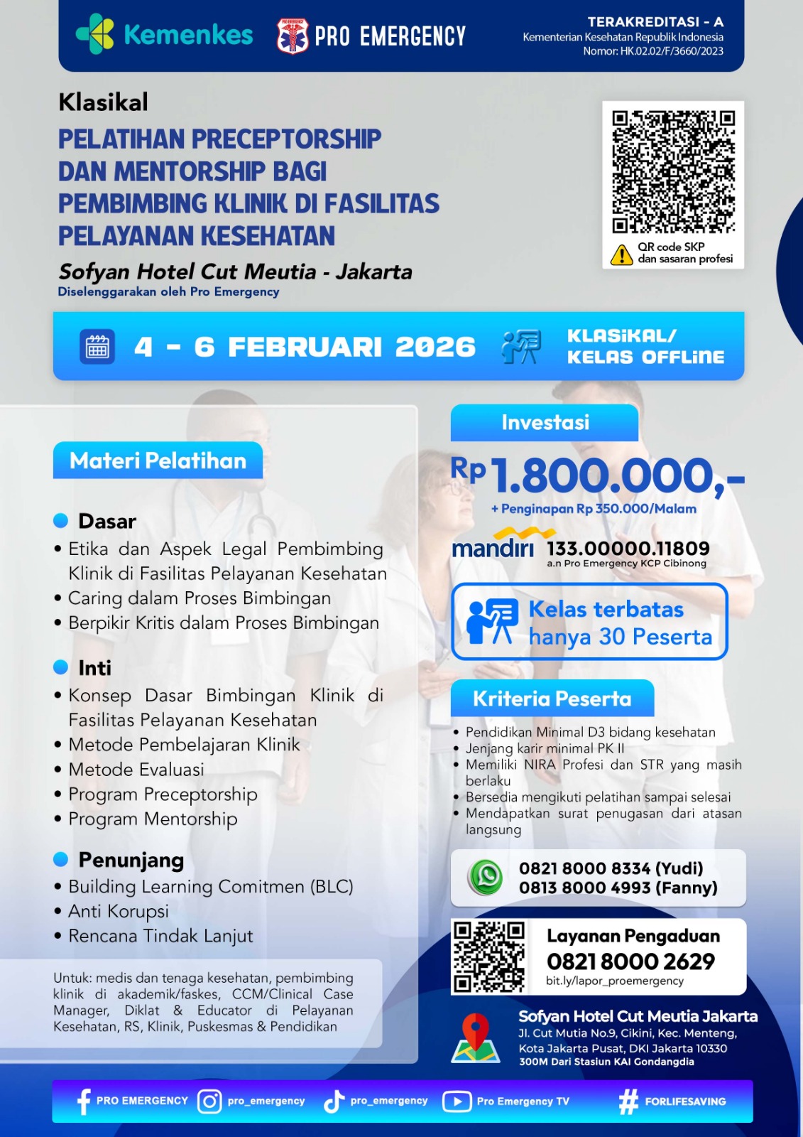 Pelatihan Perceptorsip dan Mentorship bagi Pembimbing Klinik di Fasilitas Pelayanan Kesehatan 04-06 Februari 2026
