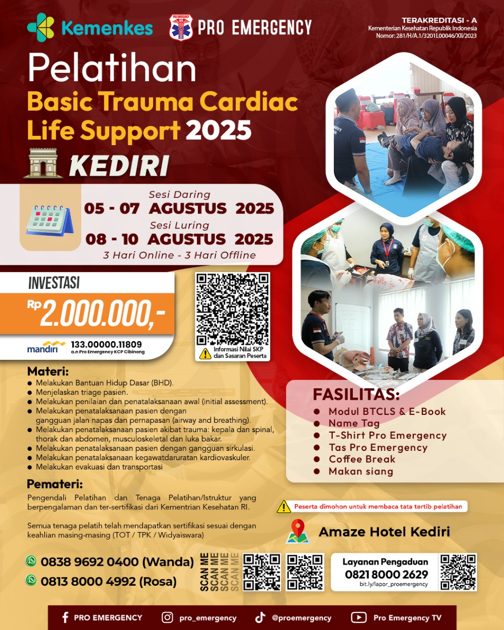 Pelatihan BTCLS  05-10 Agustus 2025 Amaze Hotel Kediri