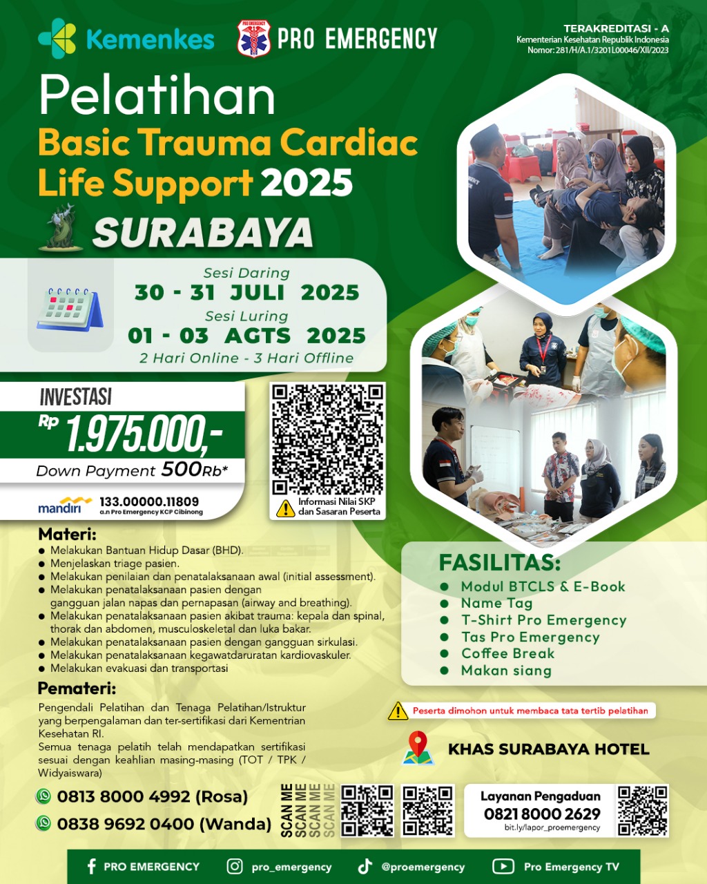 Pelatihan BTCLS 30 Juli - 03 Agustus 2025 Surabaya